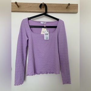Square neck lilac crinkle top from Mango, size medium